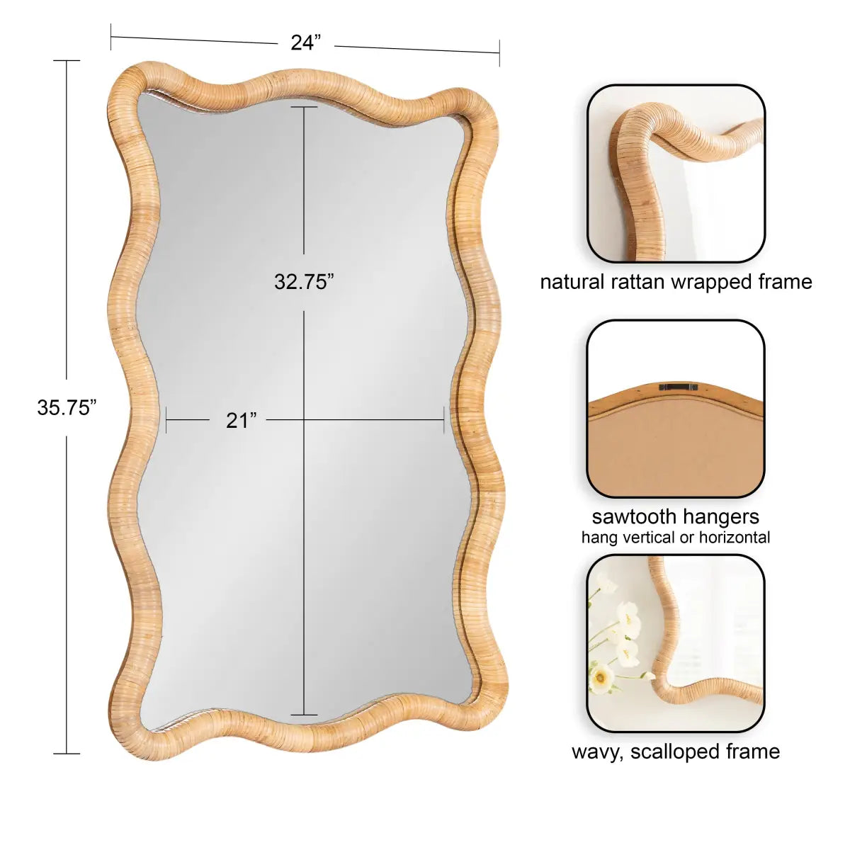 Rahfy Rattan Rectangle Scallop Mirror - kateandlaurel