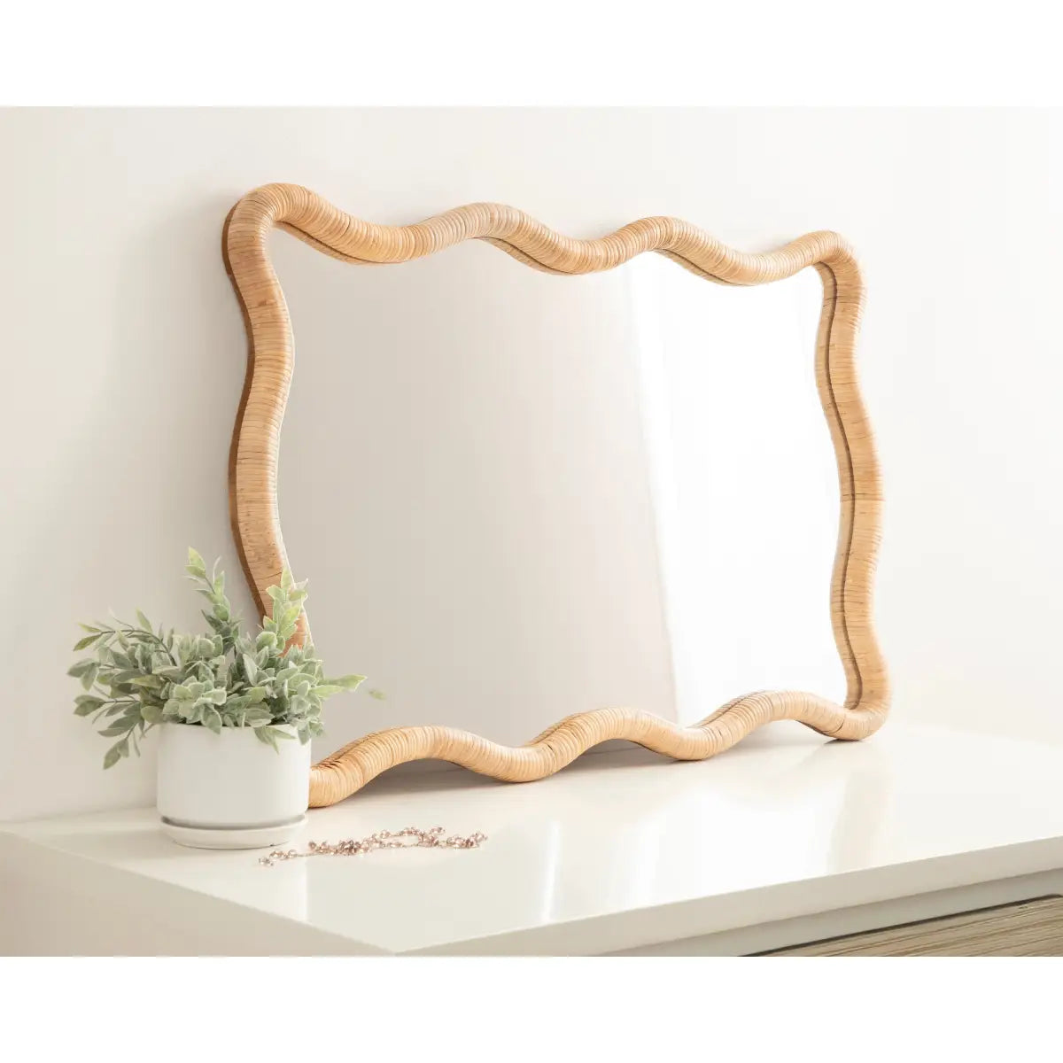 Rahfy Rattan Rectangle Scallop Mirror - kateandlaurel