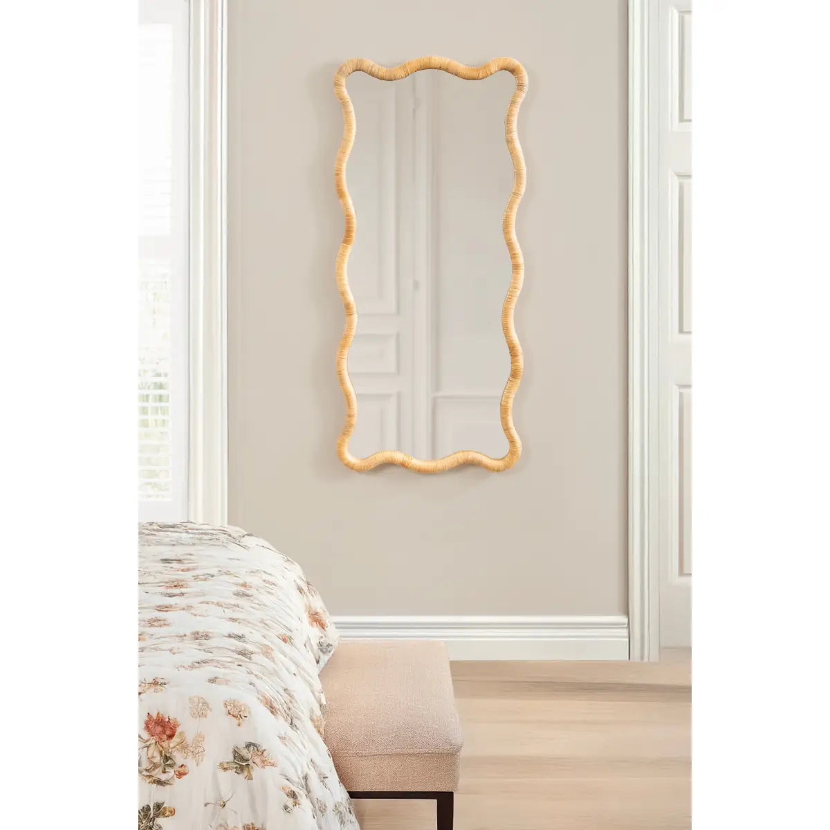 Rahfy Rattan Rectangle Scallop Mirror - kateandlaurel