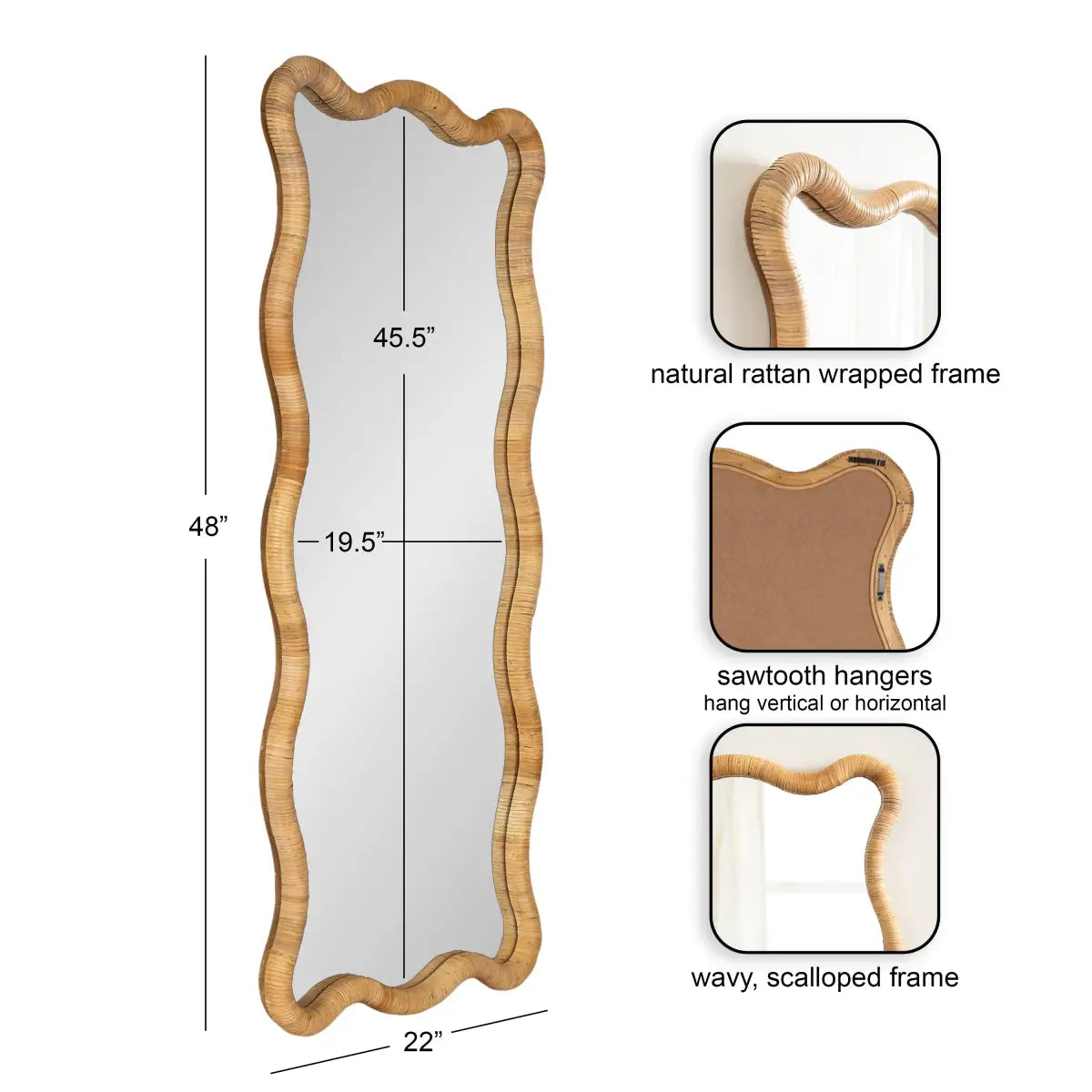 Rahfy Rattan Rectangle Scallop Mirror - kateandlaurel