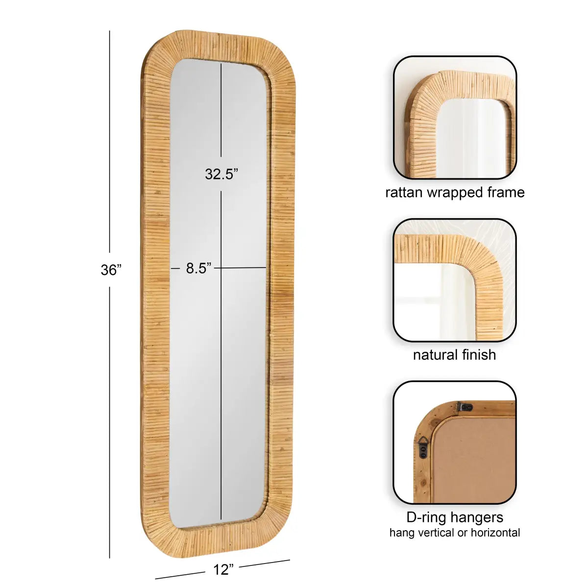 Rahfy Rectangle Rattan Wall Mirror - kateandlaurel