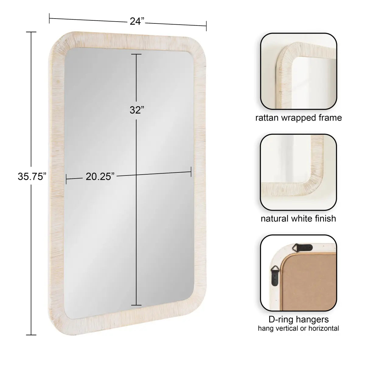 Rahfy Rectangle Rattan Wall Mirror - kateandlaurel