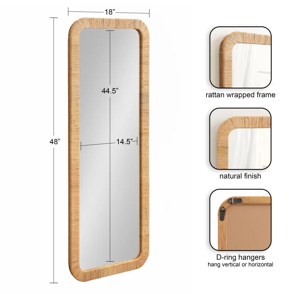 Rahfy Rectangle Rattan Wall Mirror - kateandlaurel