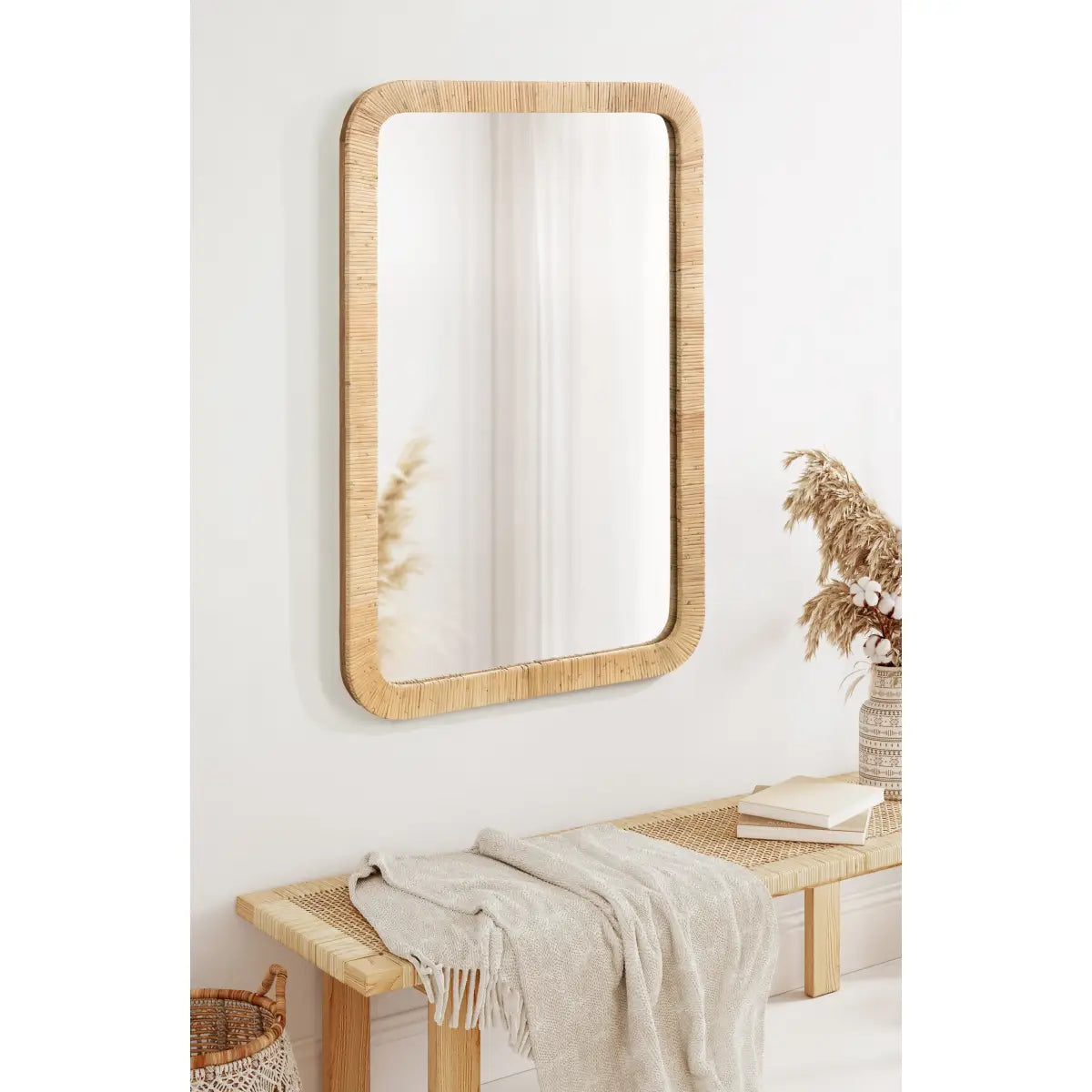 Rahfy Rectangle Rattan Wall Mirror - kateandlaurel