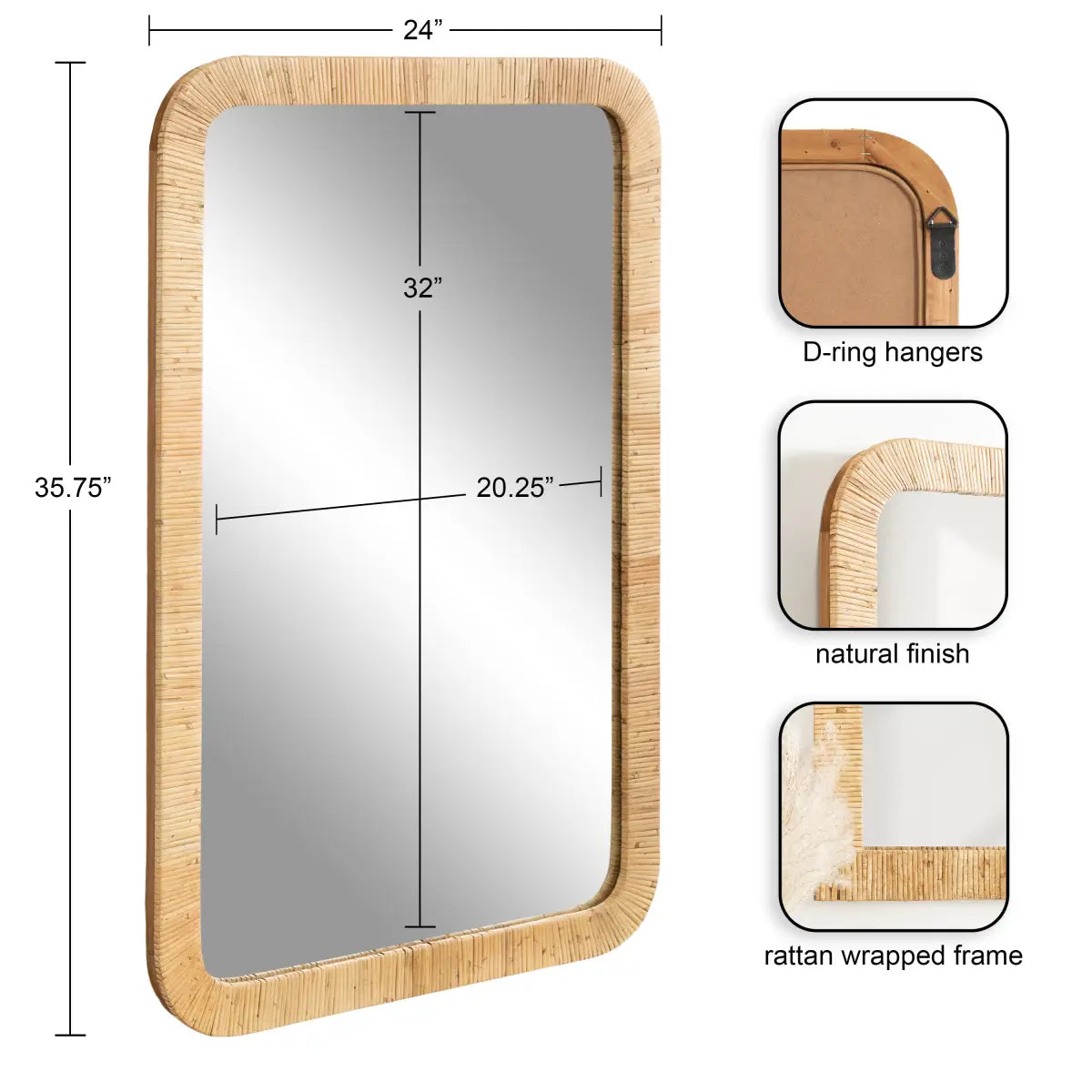Rahfy Rectangle Rattan Wall Mirror - kateandlaurel