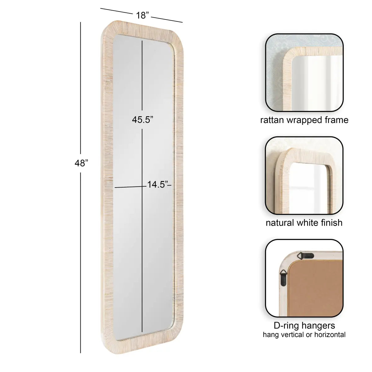 Rahfy Rectangle Rattan Wall Mirror - kateandlaurel