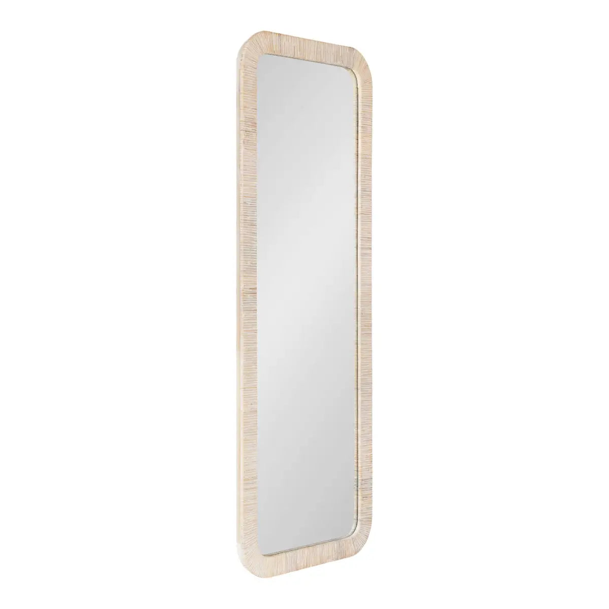 Rahfy Rectangle Rattan Wall Mirror - White / 18x48 - kateandlaurel