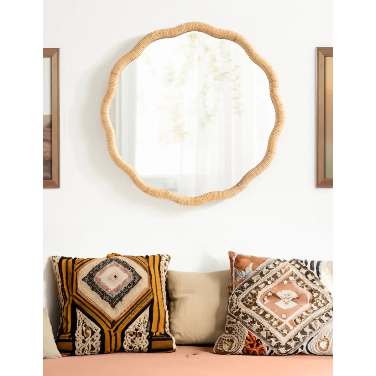 Rahfy Scallop Edge Rattan Wall Mirror - kateandlaurel