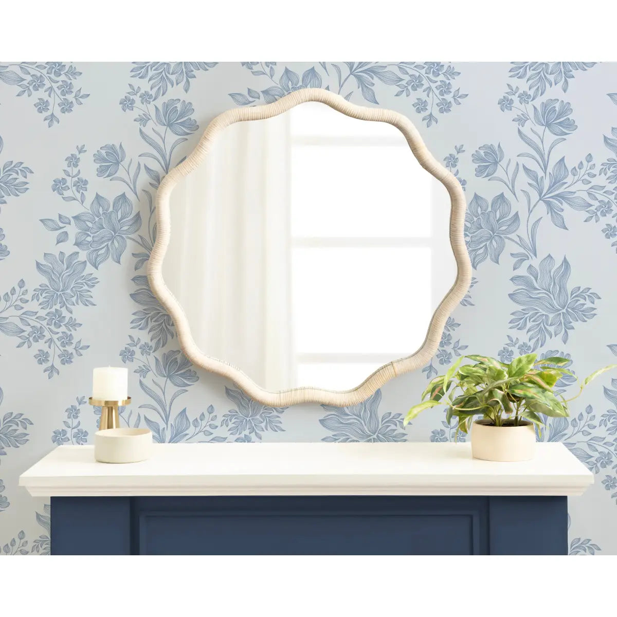 Rahfy Scallop Edge Rattan Wall Mirror - kateandlaurel
