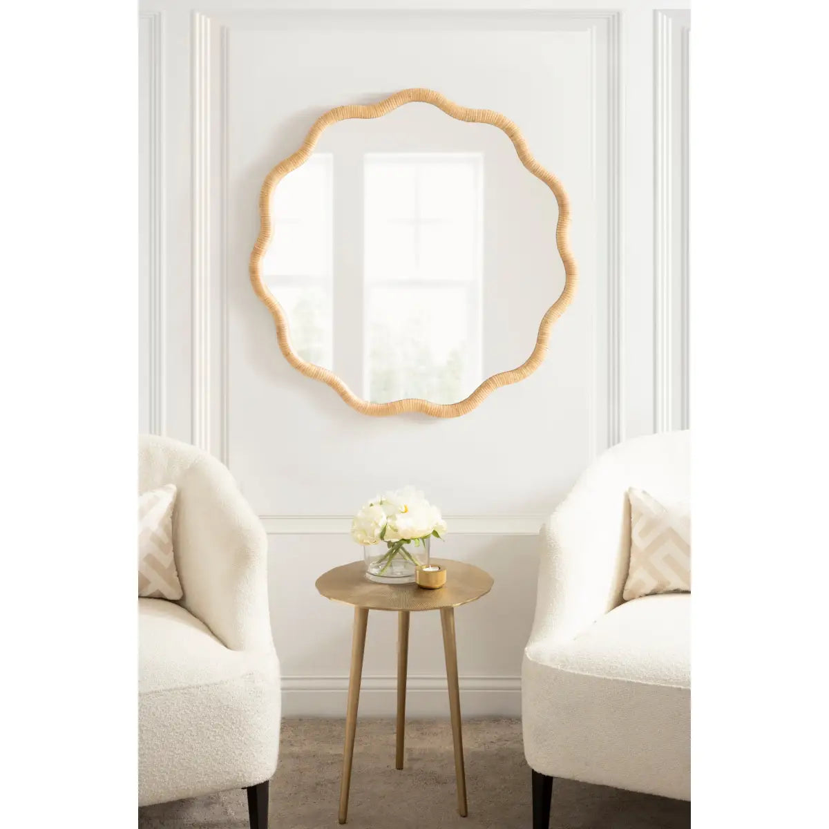 Rahfy Scallop Edge Rattan Wall Mirror - kateandlaurel