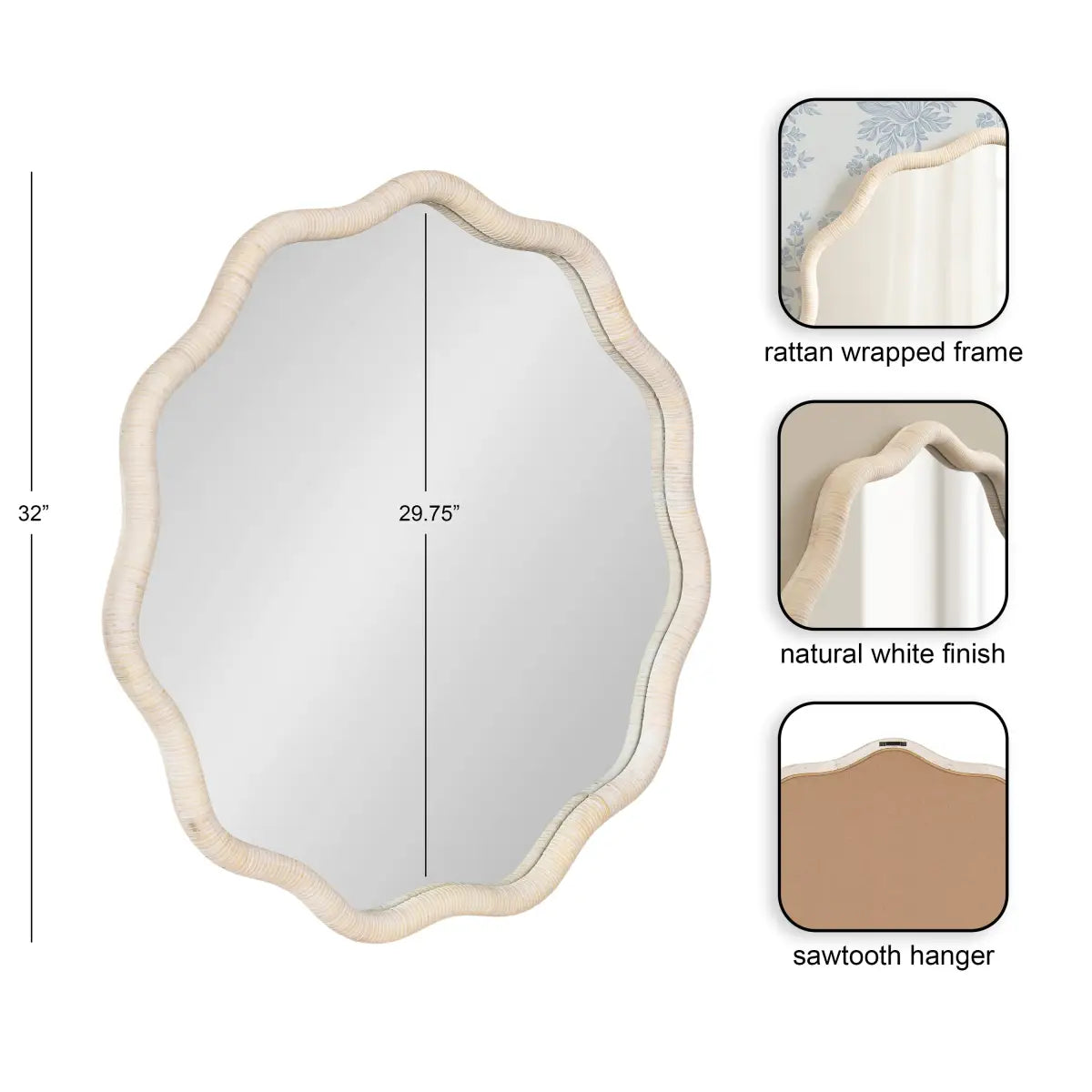 Rahfy Scallop Edge Rattan Wall Mirror - kateandlaurel