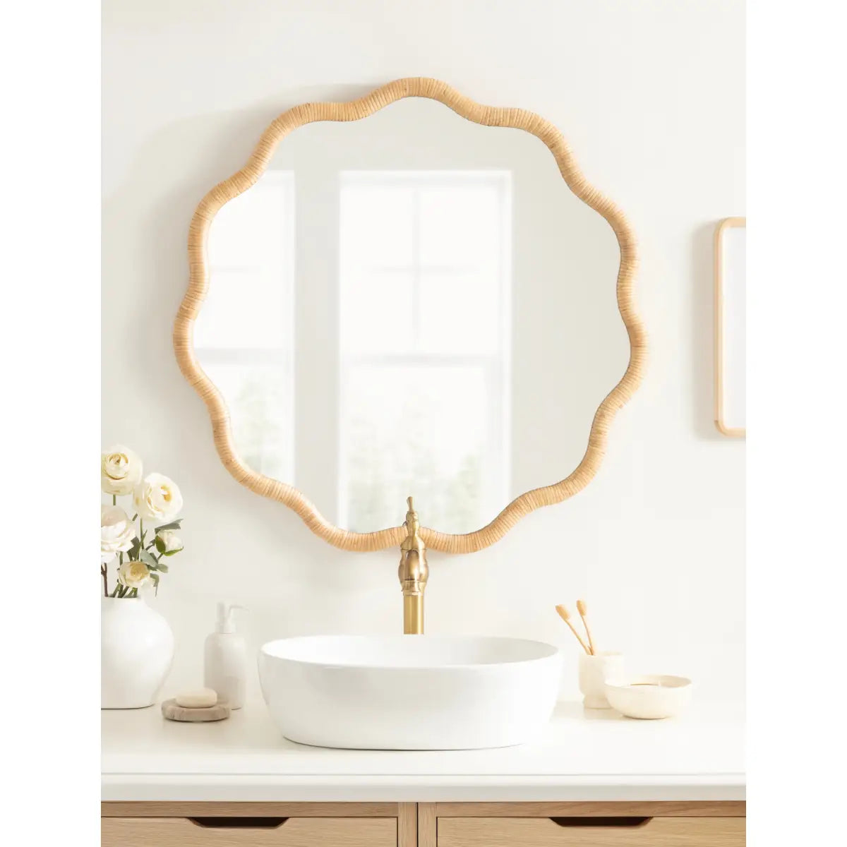 Rahfy Scallop Edge Rattan Wall Mirror - kateandlaurel