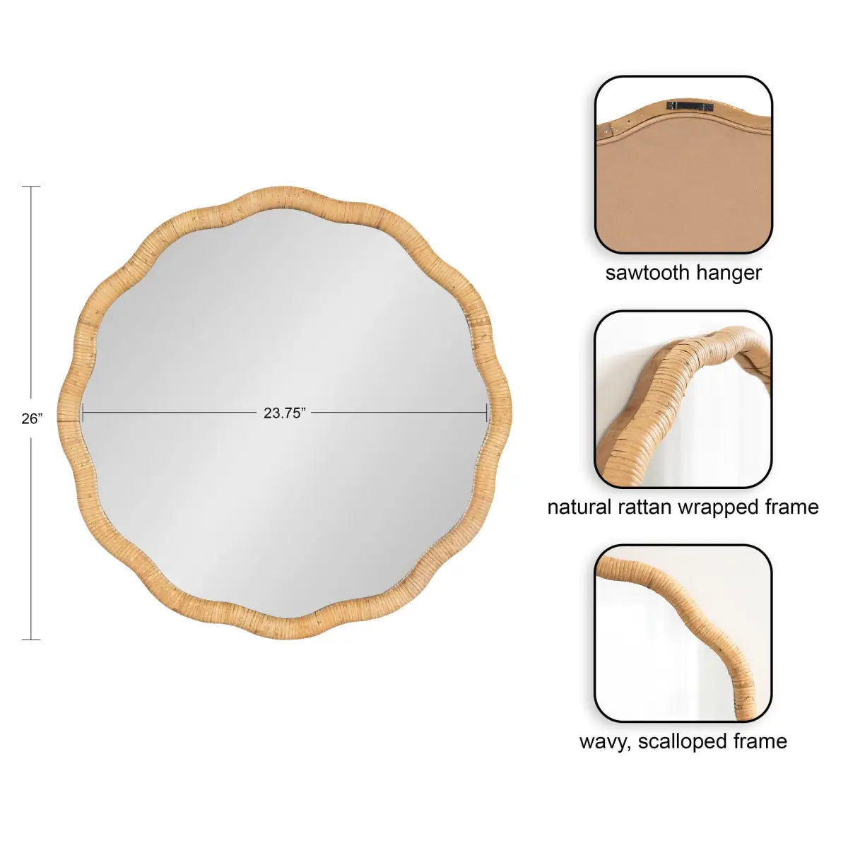 Rahfy Scallop Edge Rattan Wall Mirror - kateandlaurel