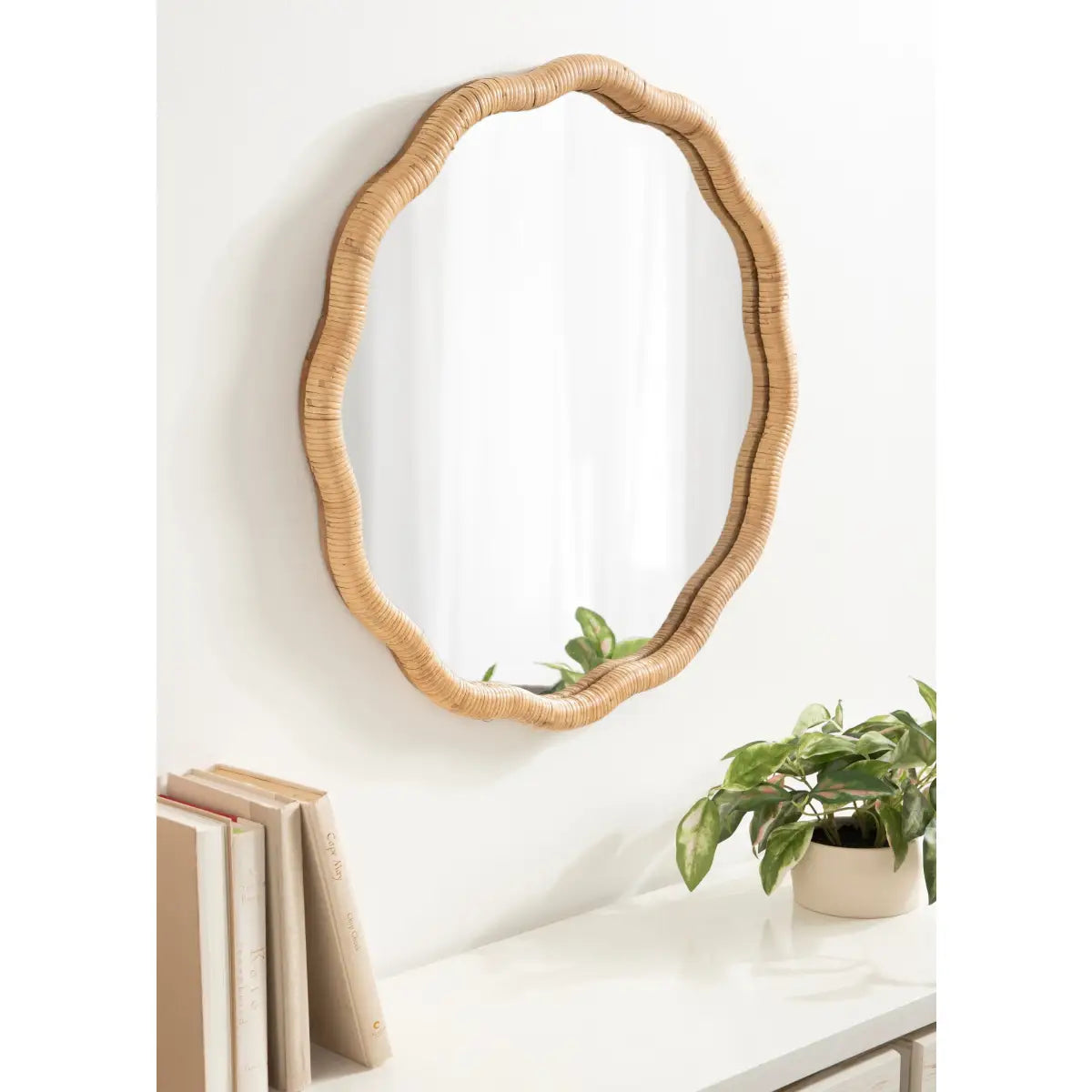 Rahfy Scallop Edge Rattan Wall Mirror - kateandlaurel