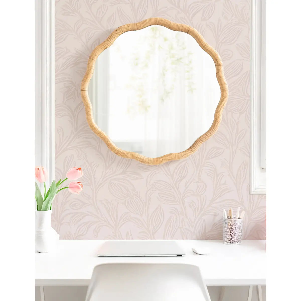 Rahfy Scallop Edge Rattan Wall Mirror - kateandlaurel