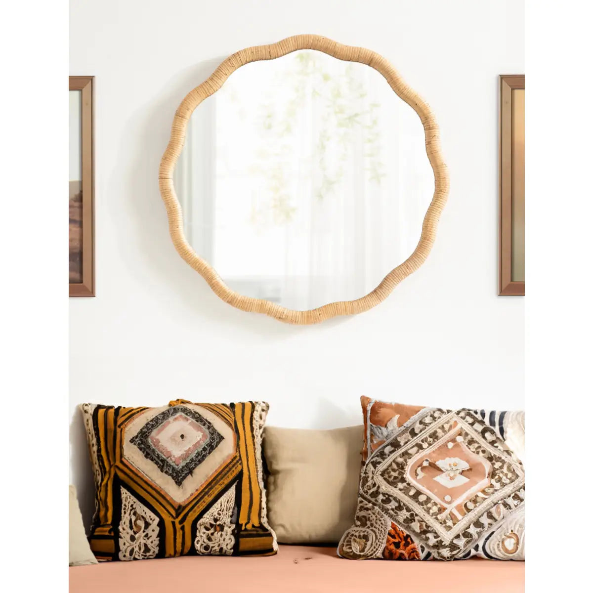 Rahfy Scallop Edge Rattan Wall Mirror - kateandlaurel