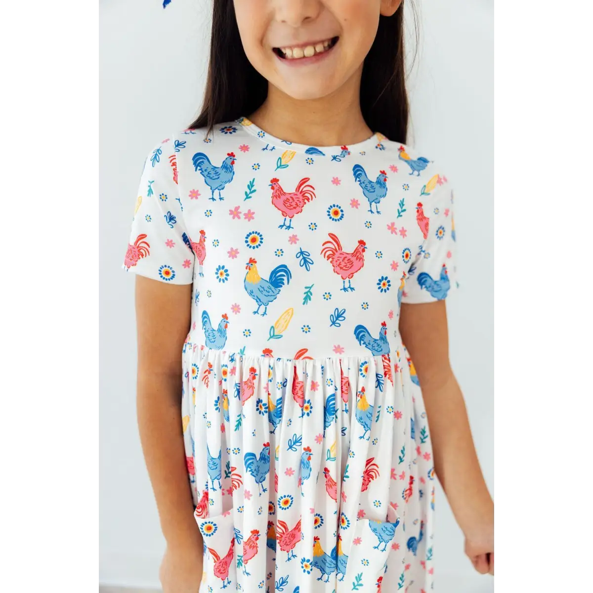 Rainbow Roosters S/S Pocket Twirl Dress - 6-12M - Mila & Rose ®