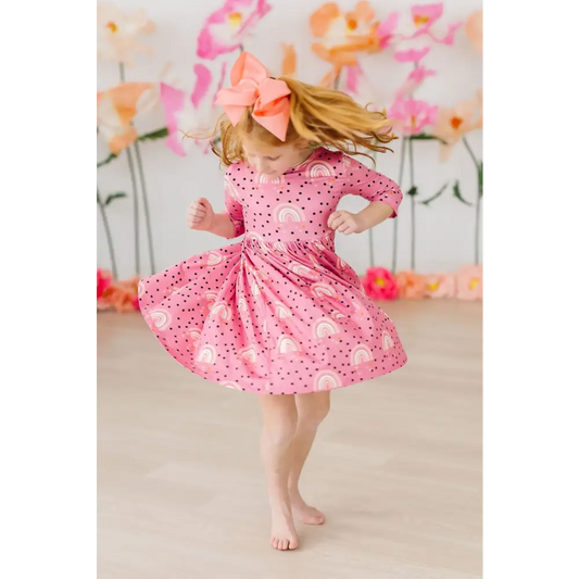 Rainbow Wishes 3/4 Sleeve Pocket Twirl Dress - Mila & Rose ®