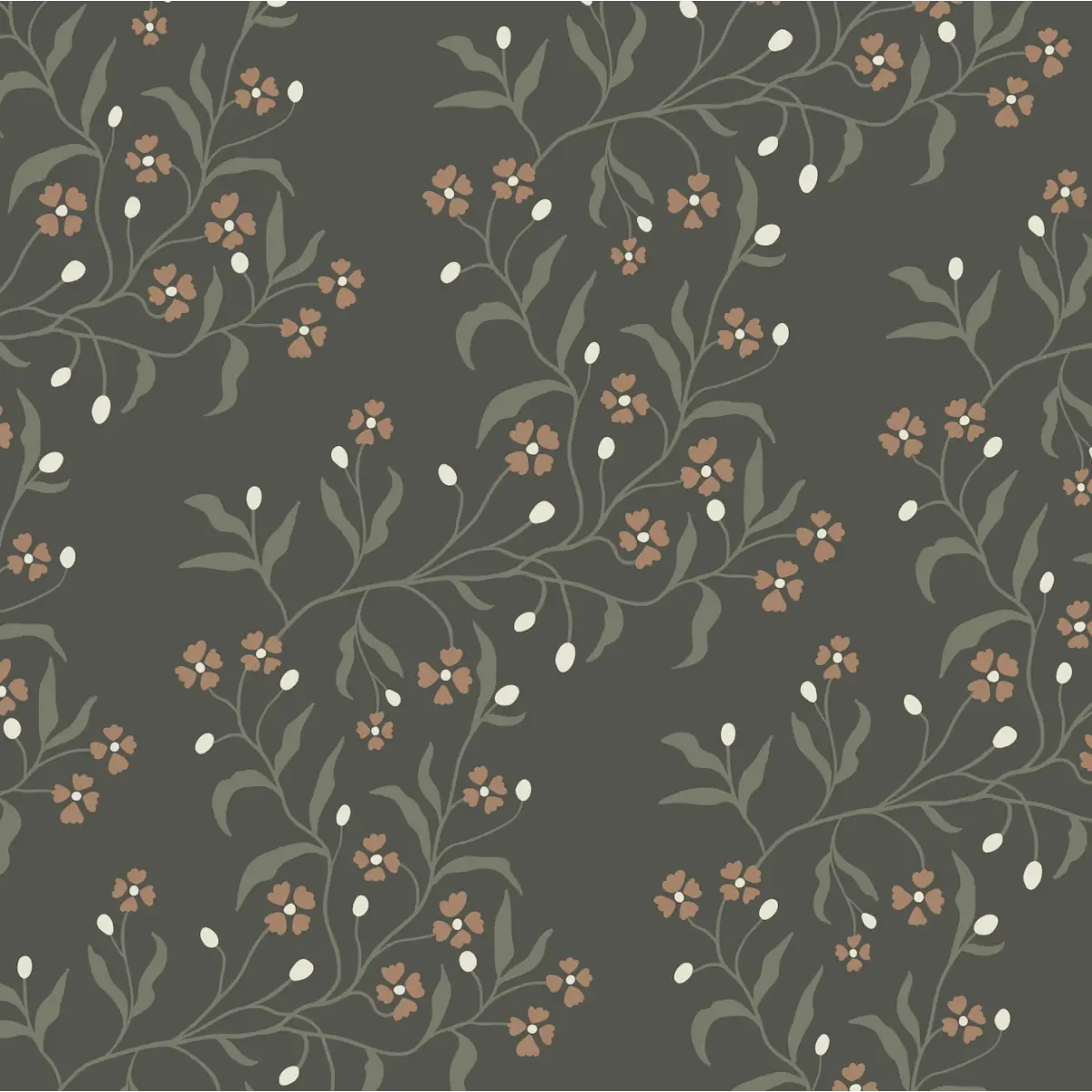 Rainey Wallpaper - Waves of Flowers - by Danelys Sidron - Sample 1 foot by 1 foot / Dark Olive - Loomwell Home Goods