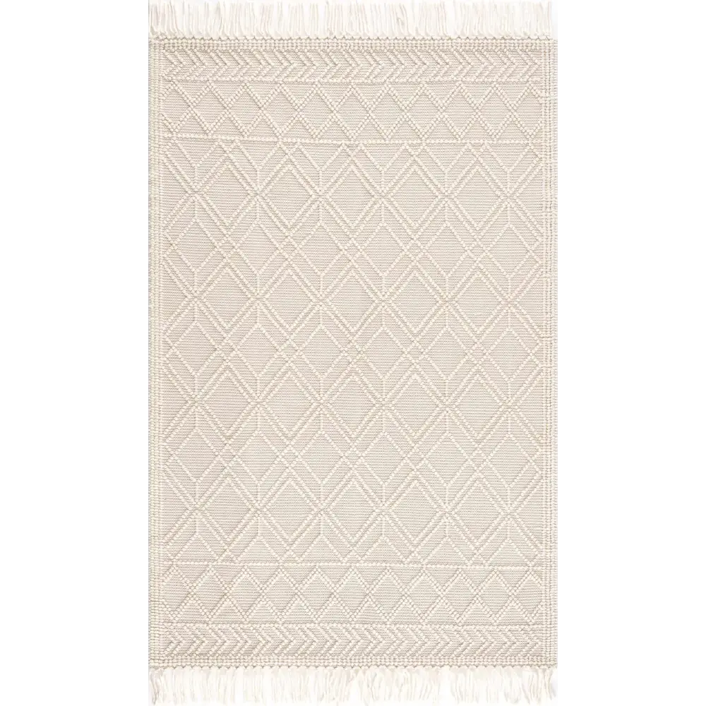 Ramsbury Beige Trellis Wool Rug - 5’ x 7’6’’ Rectangle - Boutique Rugs