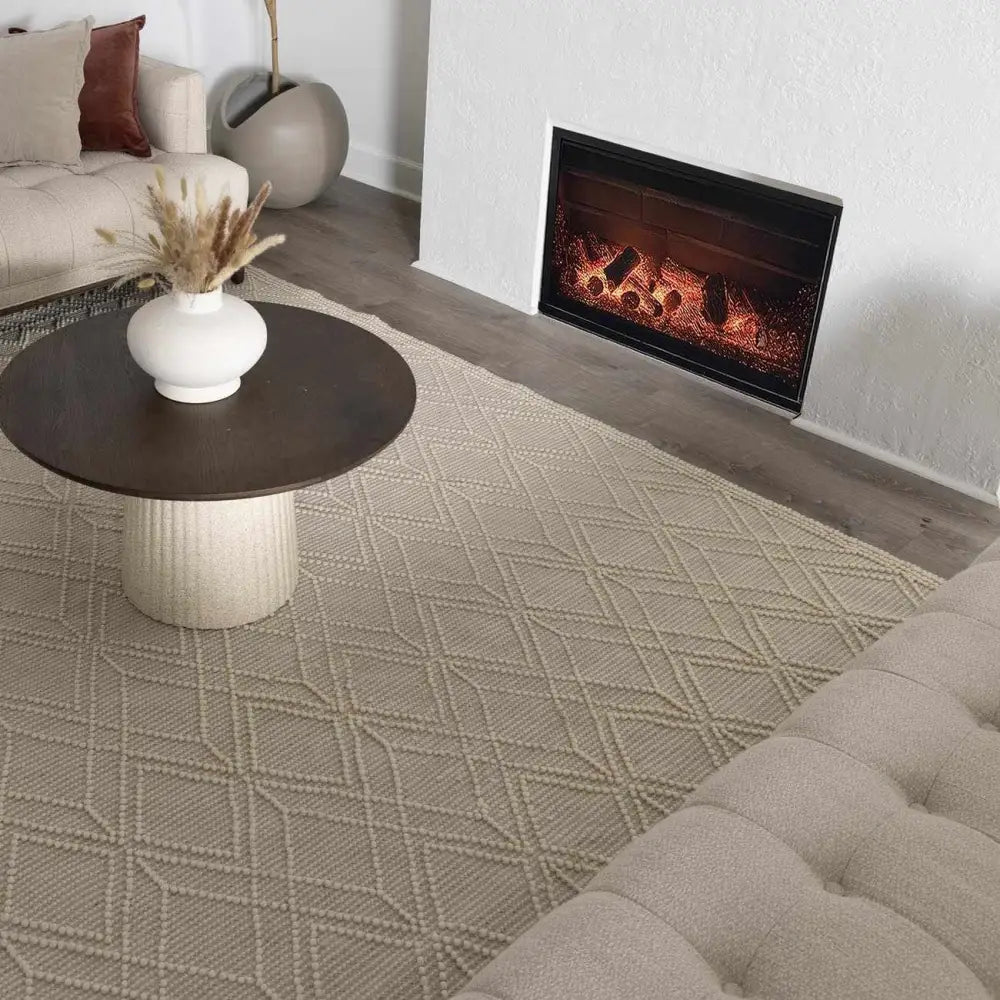 Ramsbury Beige Trellis Wool Rug - Boutique Rugs