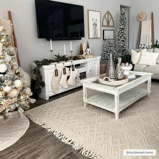 Ramsbury Beige Trellis Wool Rug - Boutique Rugs