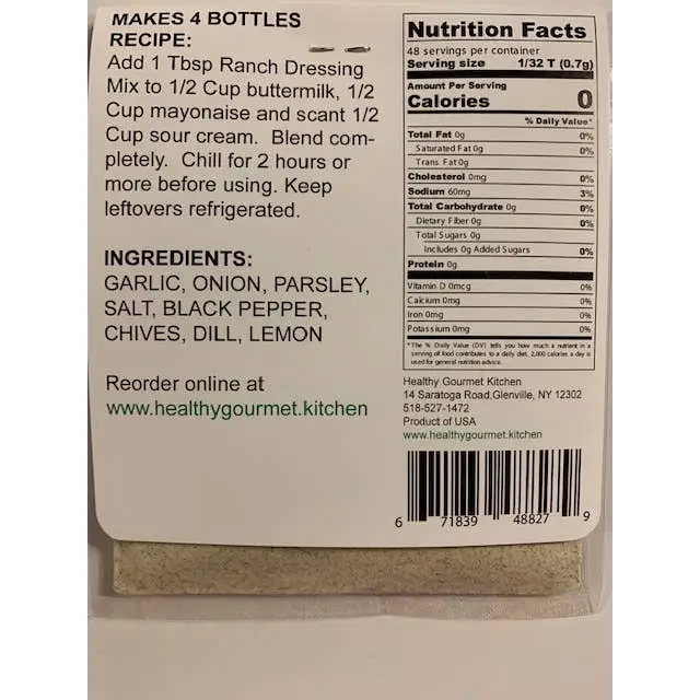 Dip Mix - Ranch Dressing and Seasoning - Healthy Gourmet Kitchen