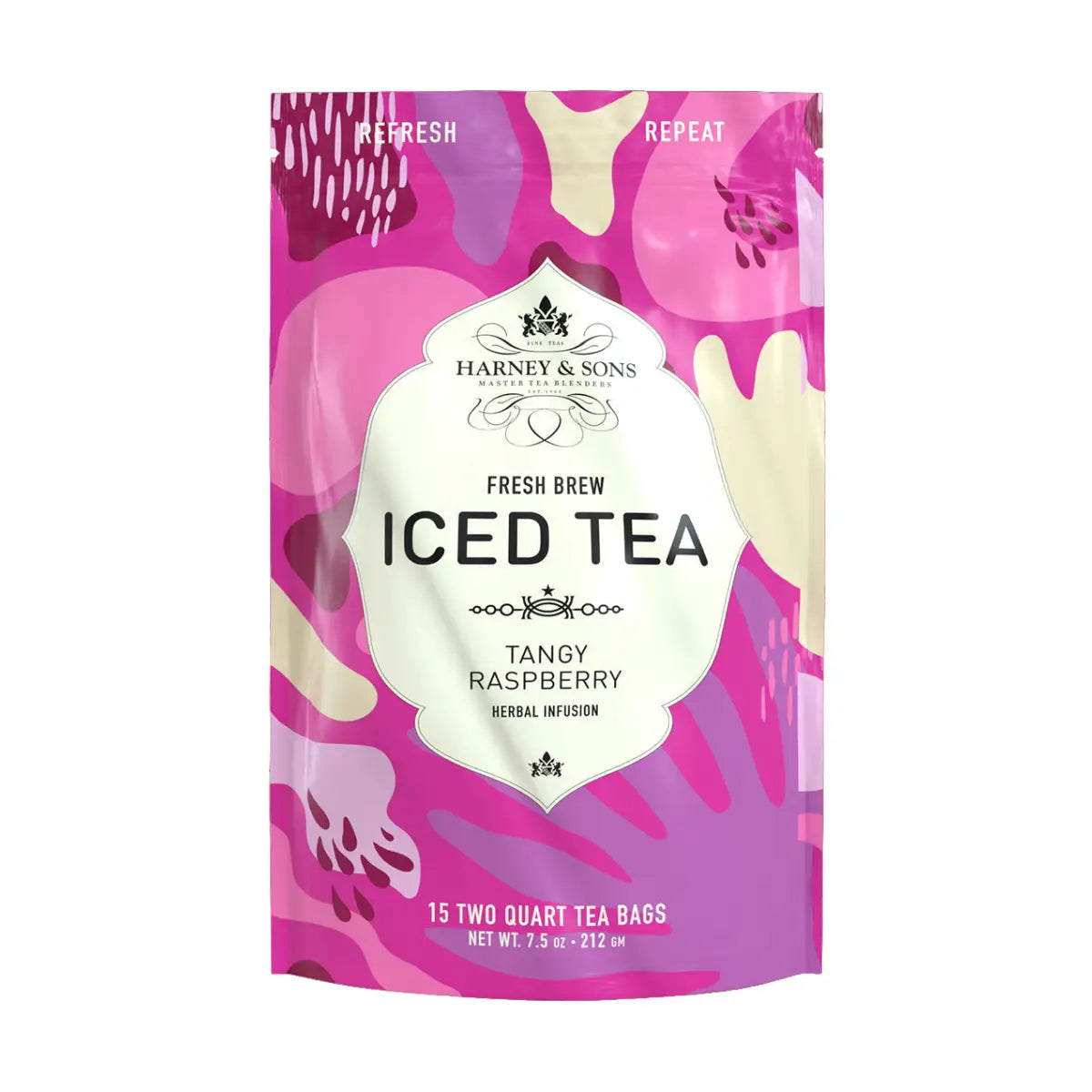 Raspberry Herbal Iced Tea - Fresh Brew - Iced Tea Pouches / Bag of 15 Pouches - Harney & Sons Fine Teas