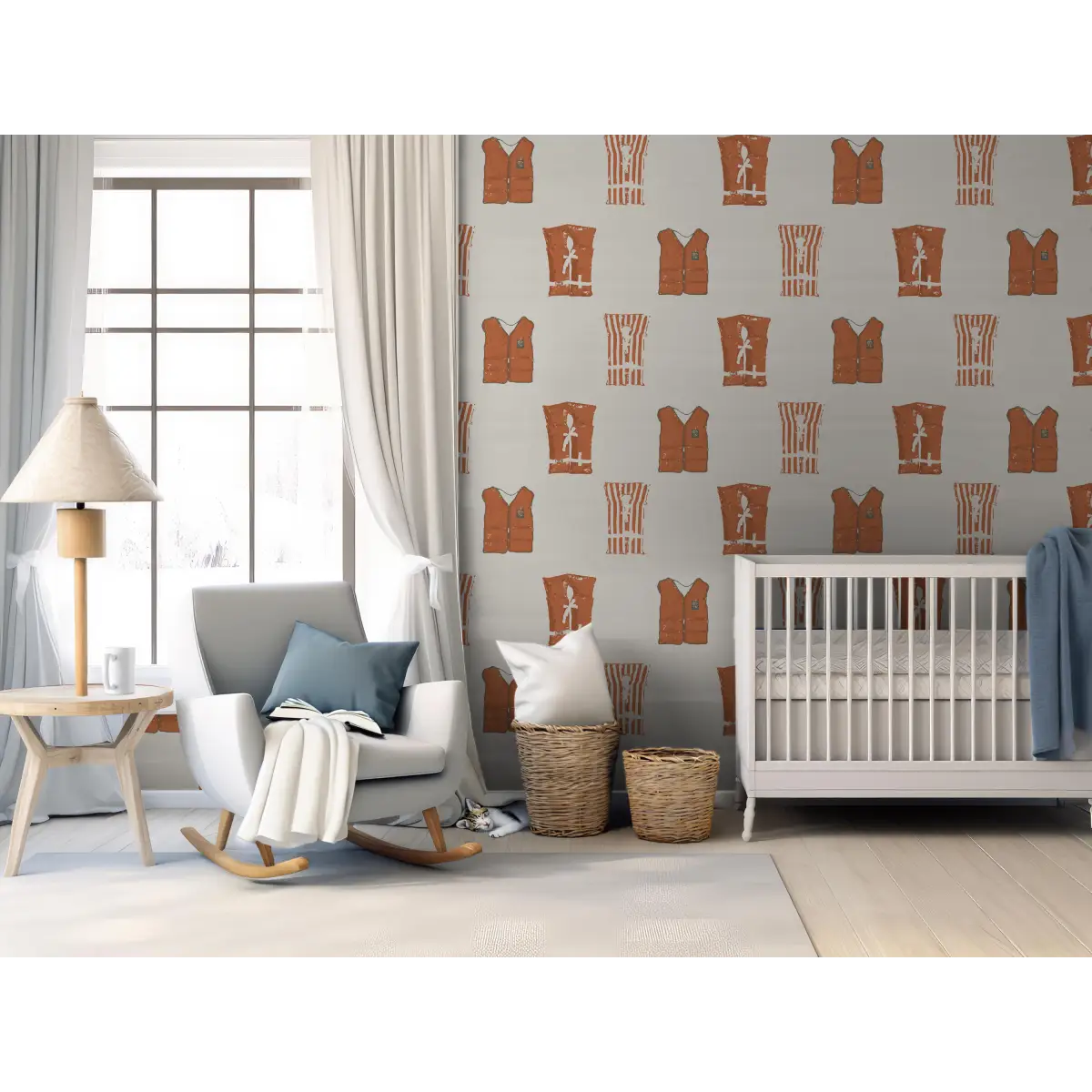 Ray Wallpaper - Boating Life Jackets - Coastal Decor - by Kim Hallquist Designs - Loomwell Home Goods