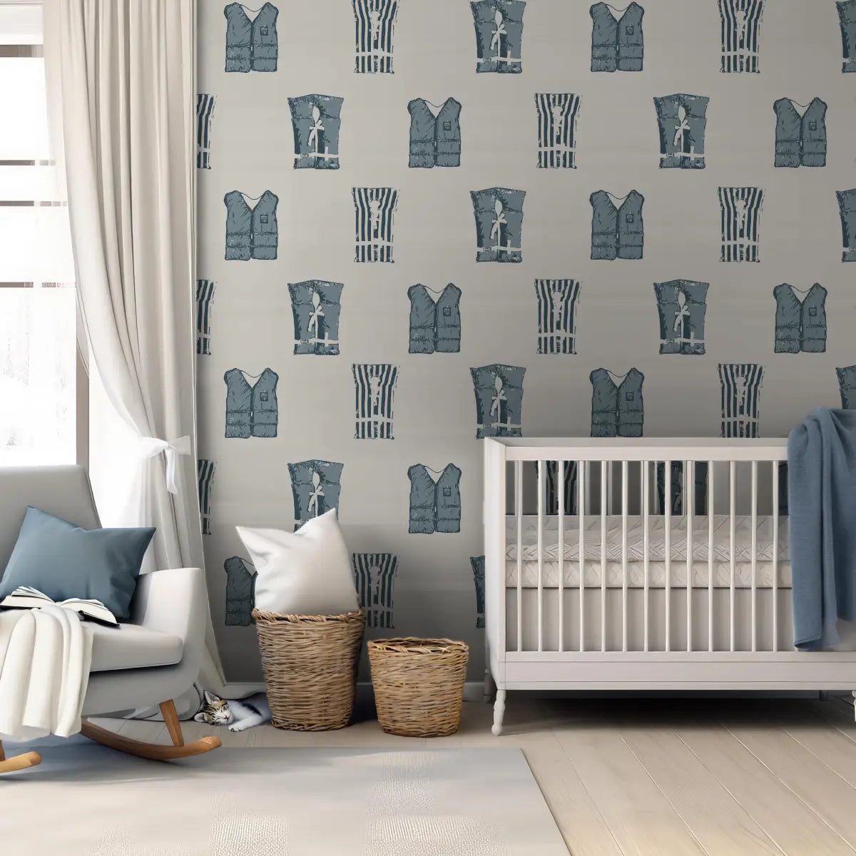 Ray Wallpaper - Boating Life Jackets - Coastal Decor - by Kim Hallquist Designs - Loomwell Home Goods