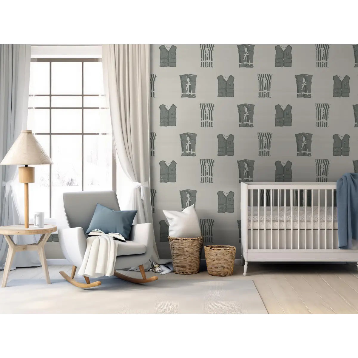 Ray Wallpaper - Boating Life Jackets - Coastal Decor - by Kim Hallquist Designs - Loomwell Home Goods