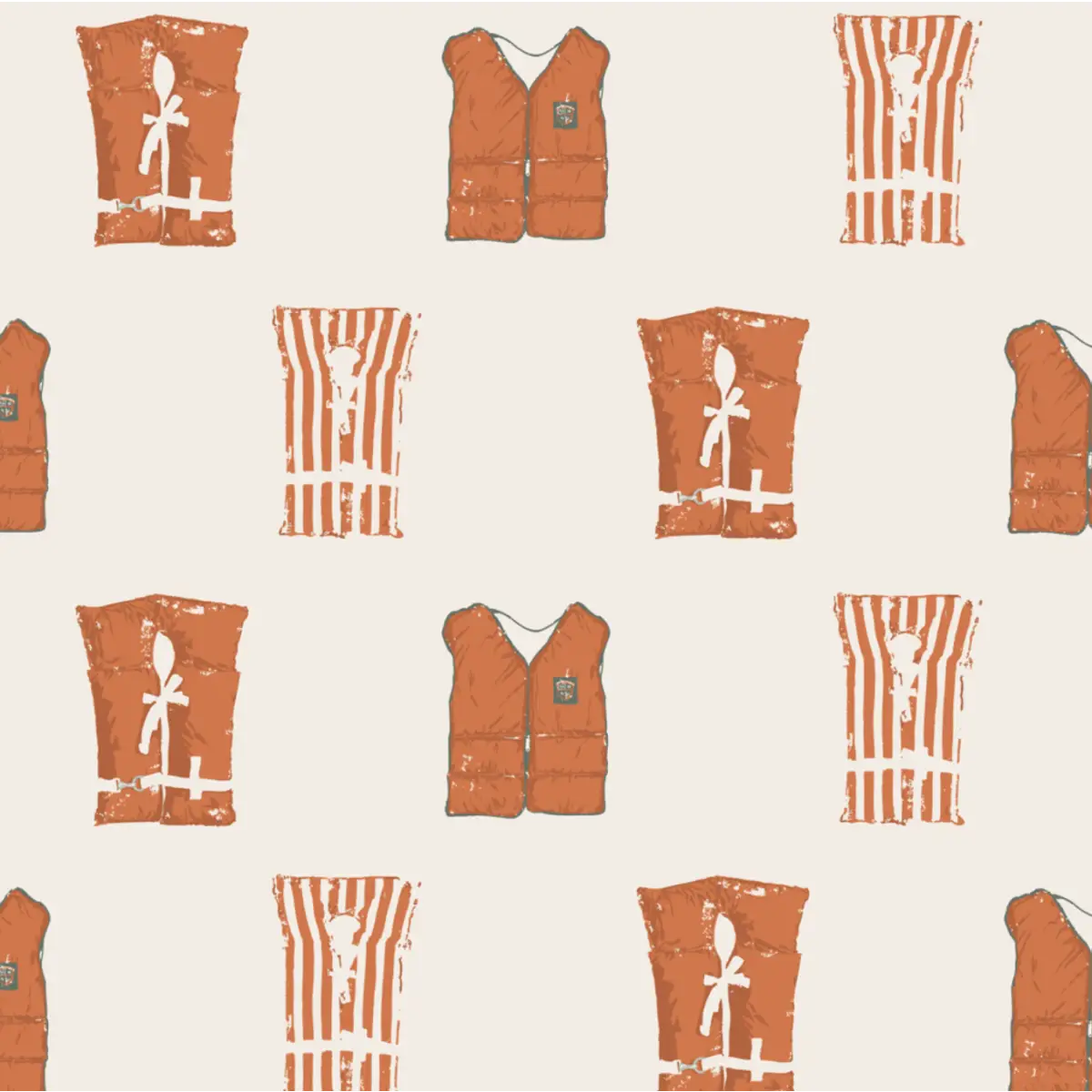 Ray Wallpaper - Boating Life Jackets - Coastal Decor - by Kim Hallquist Designs - Sample 1 foot by 1 foot / Rust