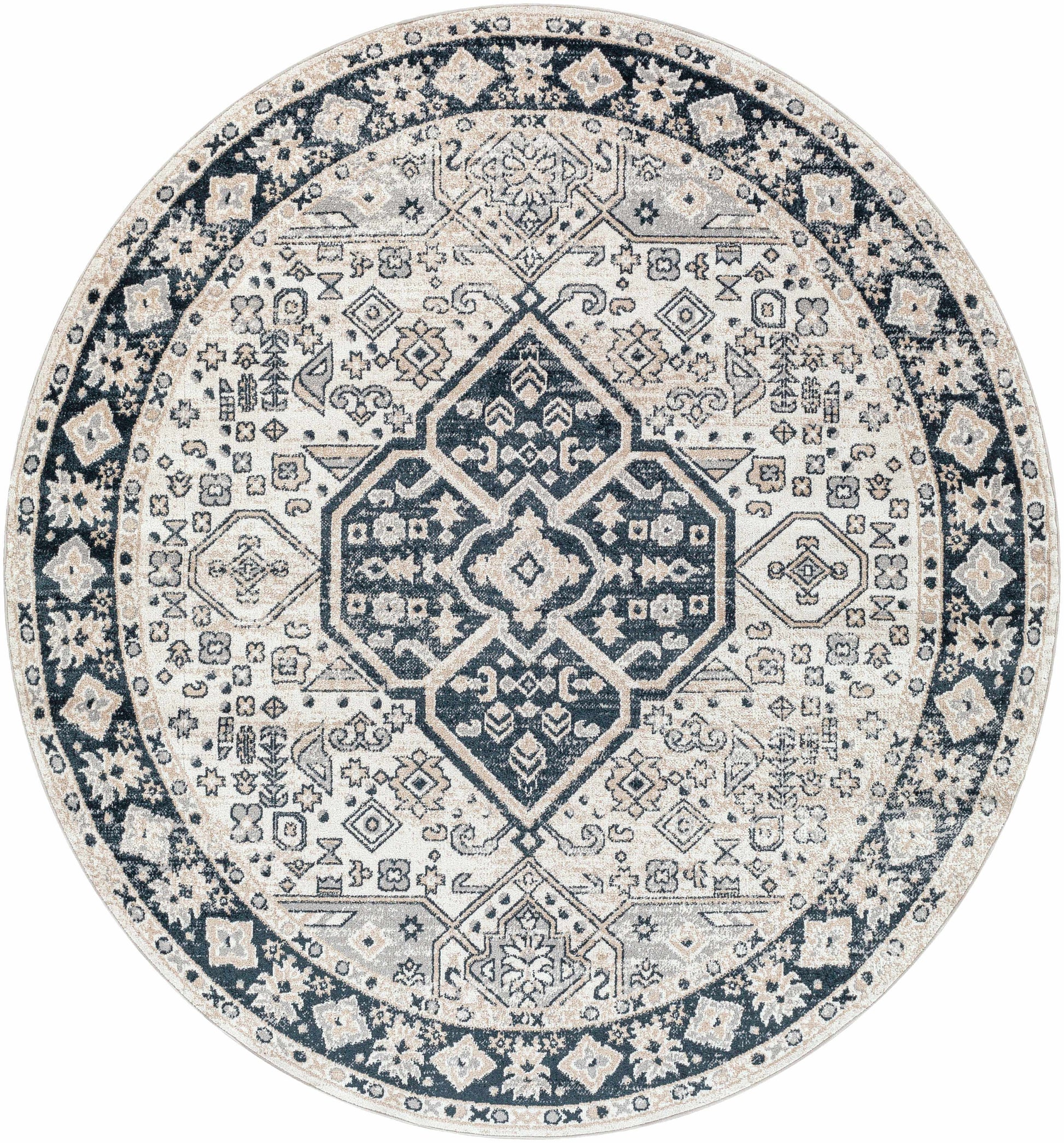 Cabacungan Cream & Gray Washable Area Rug - 6’7’’ x 6’7’’ Round - Boutique Rugs