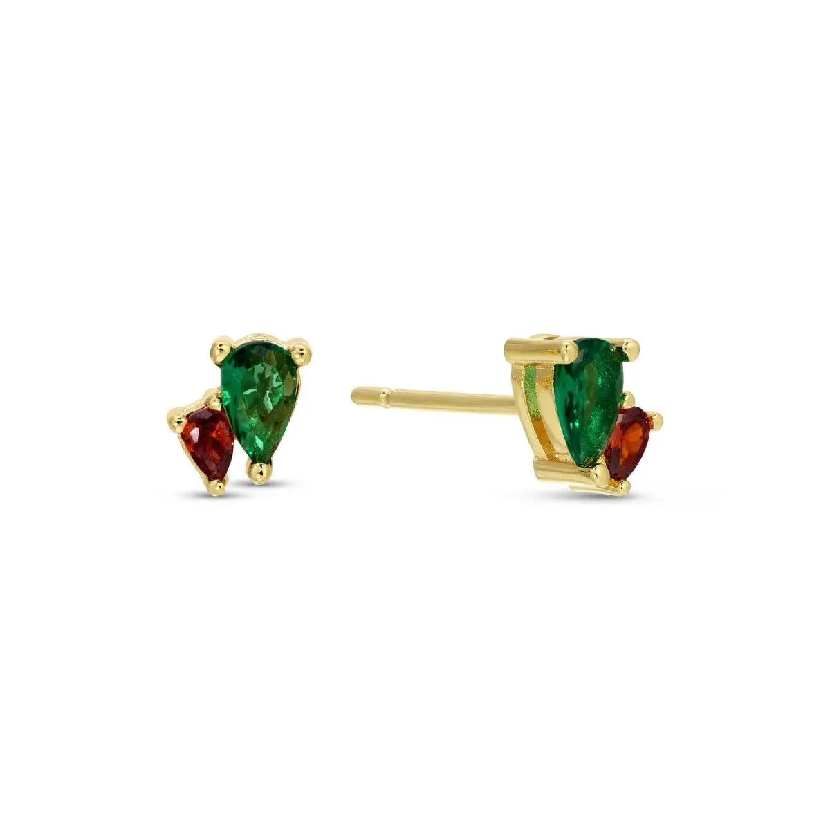 CZ Stud Earrings on Velvet Gift Tag - Red & Green - Splendid Iris