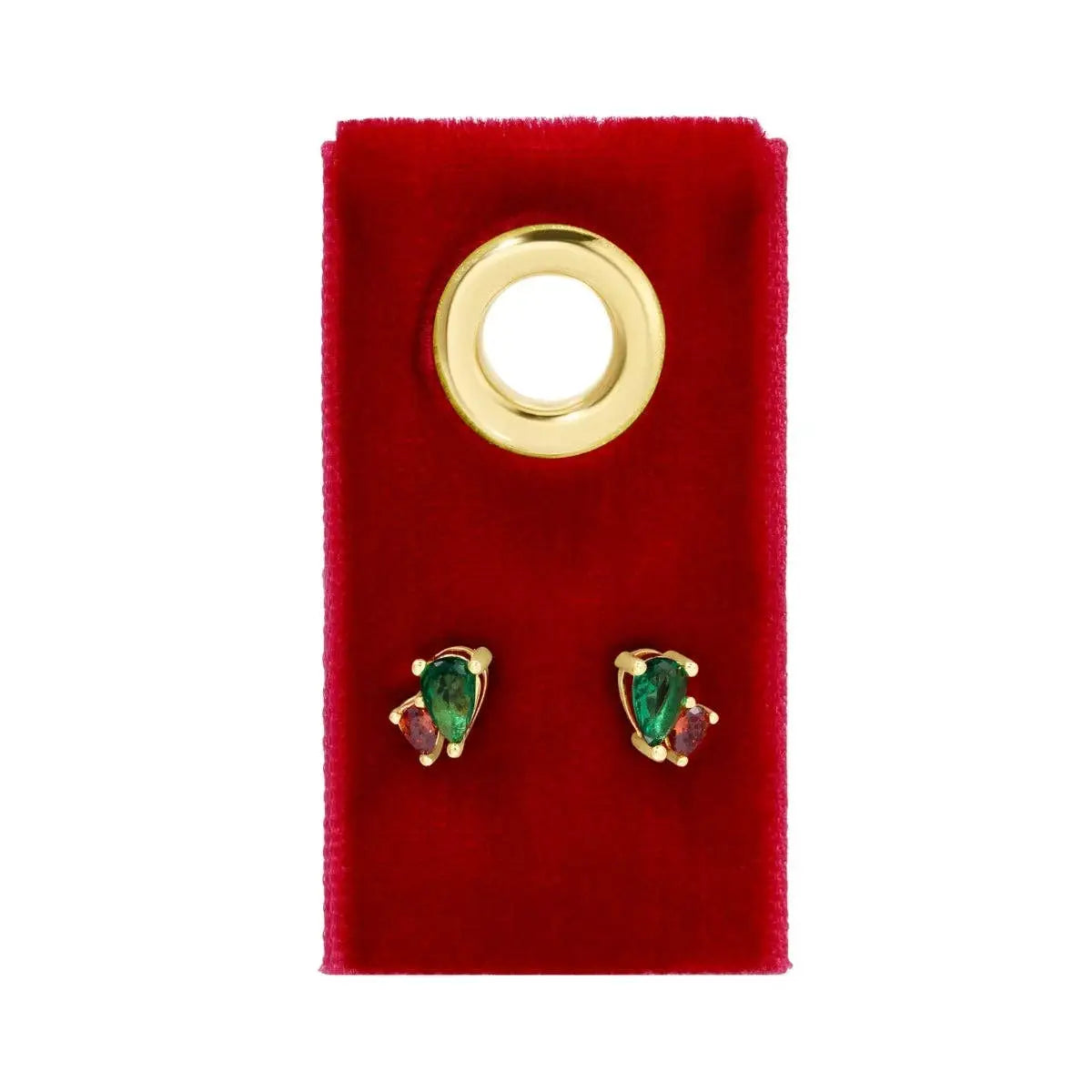 CZ Stud Earrings on Velvet Gift Tag - Red & Green - Splendid Iris