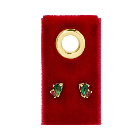 CZ Stud Earrings on Velvet Gift Tag - Red & Green - Splendid Iris