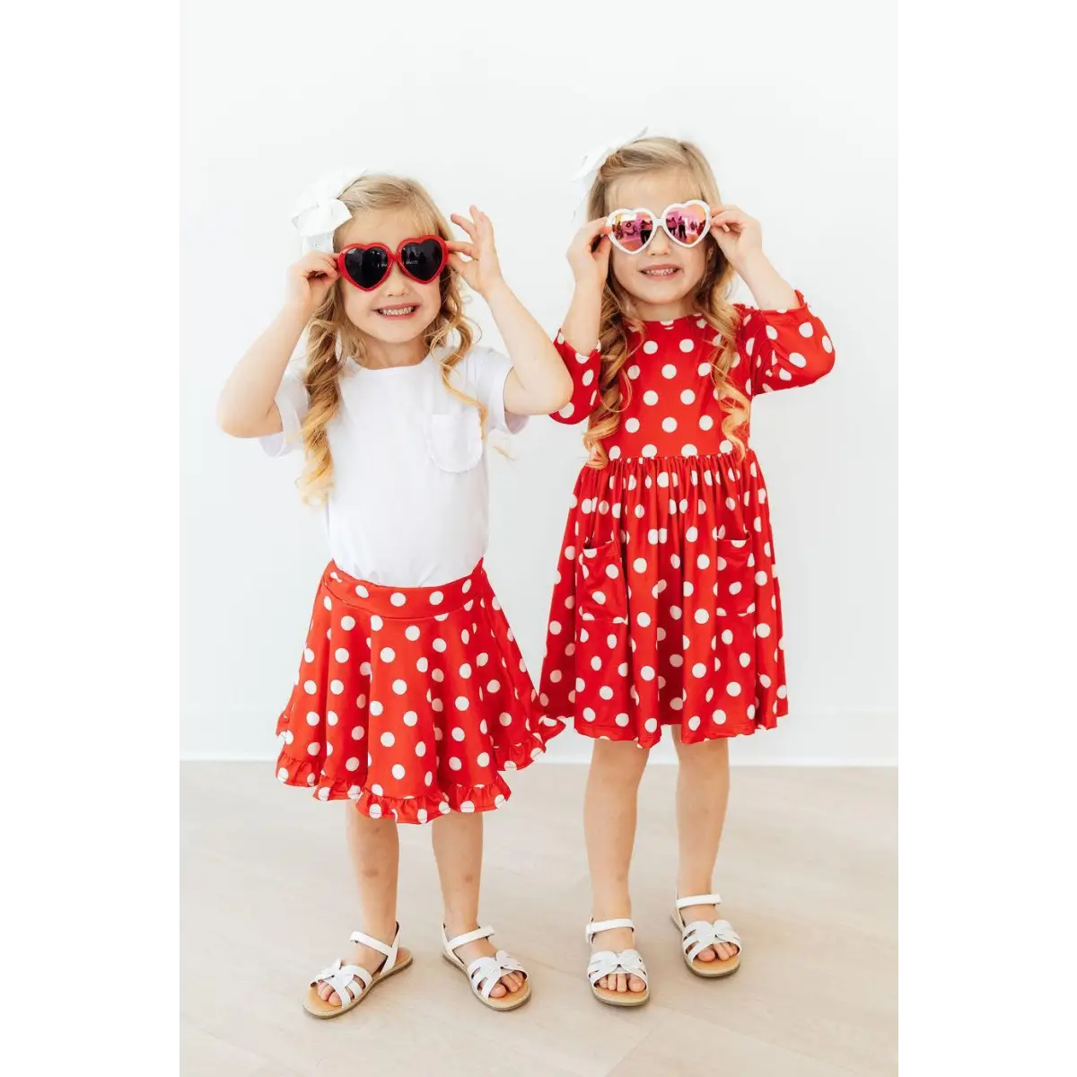 Pocket Twirl Dress - Red Polka Dots 3/4 Sleeve - Mila & Rose ®