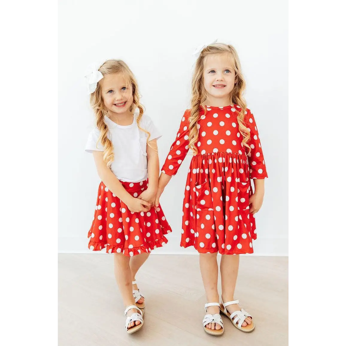 Pocket Twirl Dress - Red Polka Dots 3/4 Sleeve - Mila & Rose ®