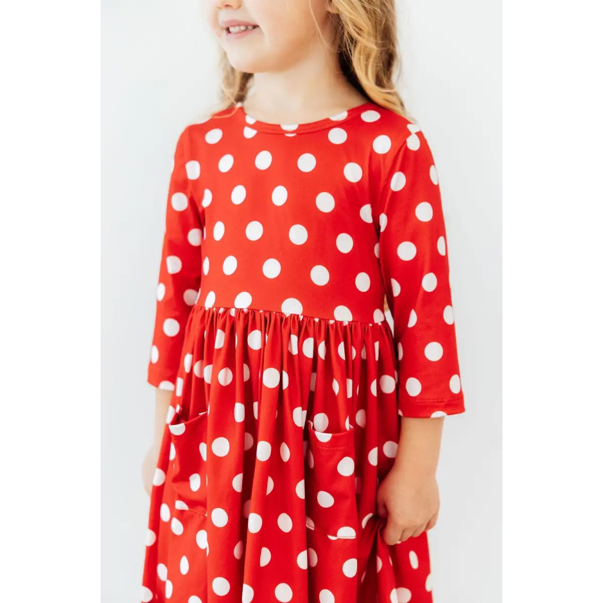 Pocket Twirl Dress - Red Polka Dots 3/4 Sleeve - 6-12M - Mila & Rose ®