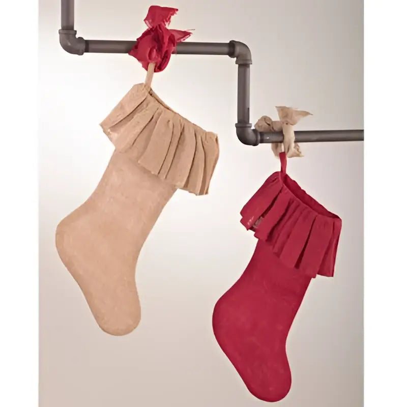 Red Ruffle Burlap Christmas Stocking - Fennco Styles