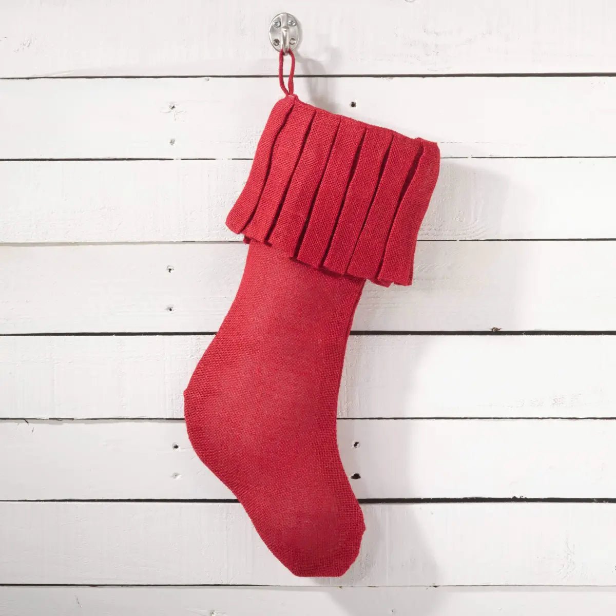 Red Ruffle Burlap Christmas Stocking - Fennco Styles