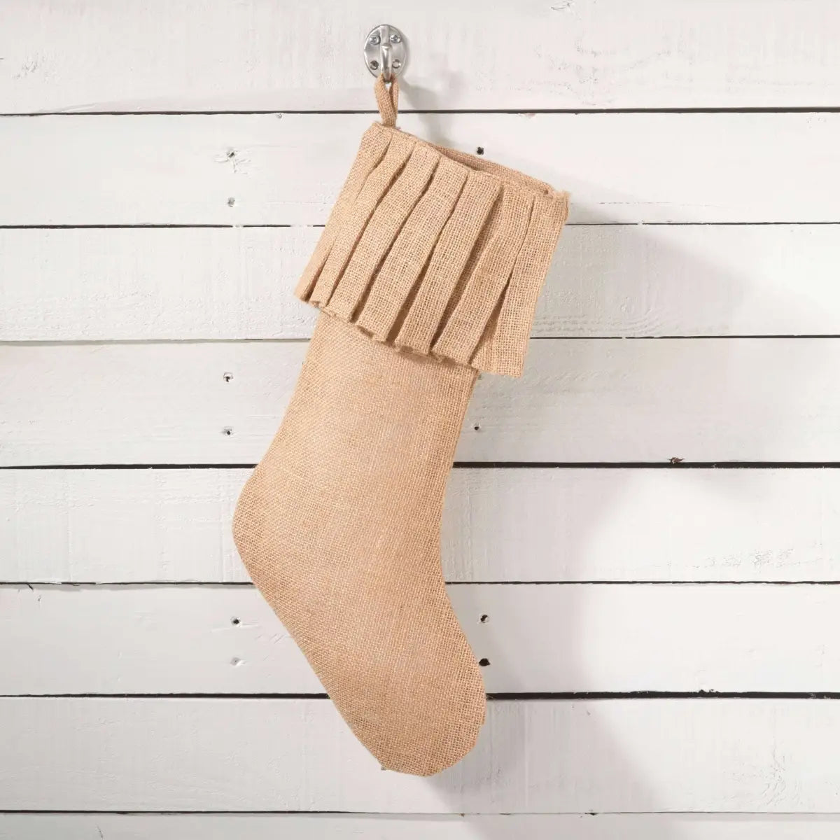 Red Ruffle Burlap Christmas Stocking - Fennco Styles