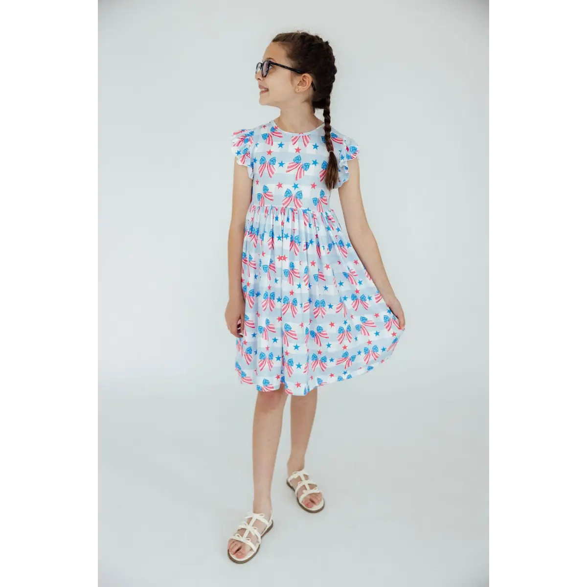 Red White & Bows Flutter Sleeve Twirl Dress - July 4th Patriotic - Mila & Rose ®