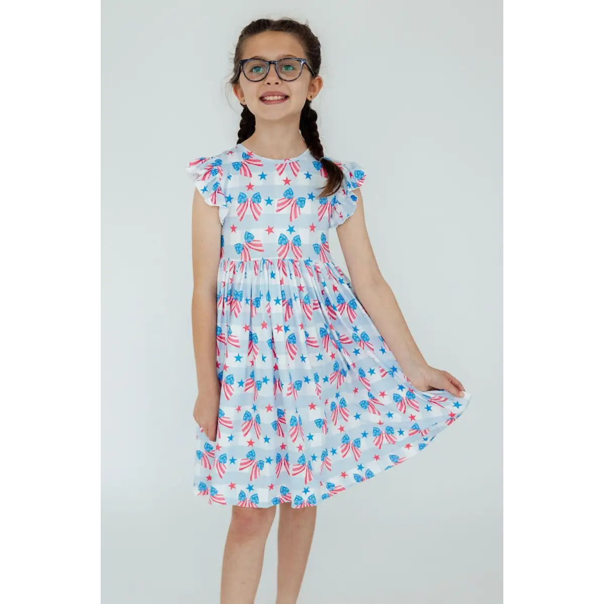 Red White & Bows Flutter Sleeve Twirl Dress - July 4th Patriotic - Mila & Rose ®