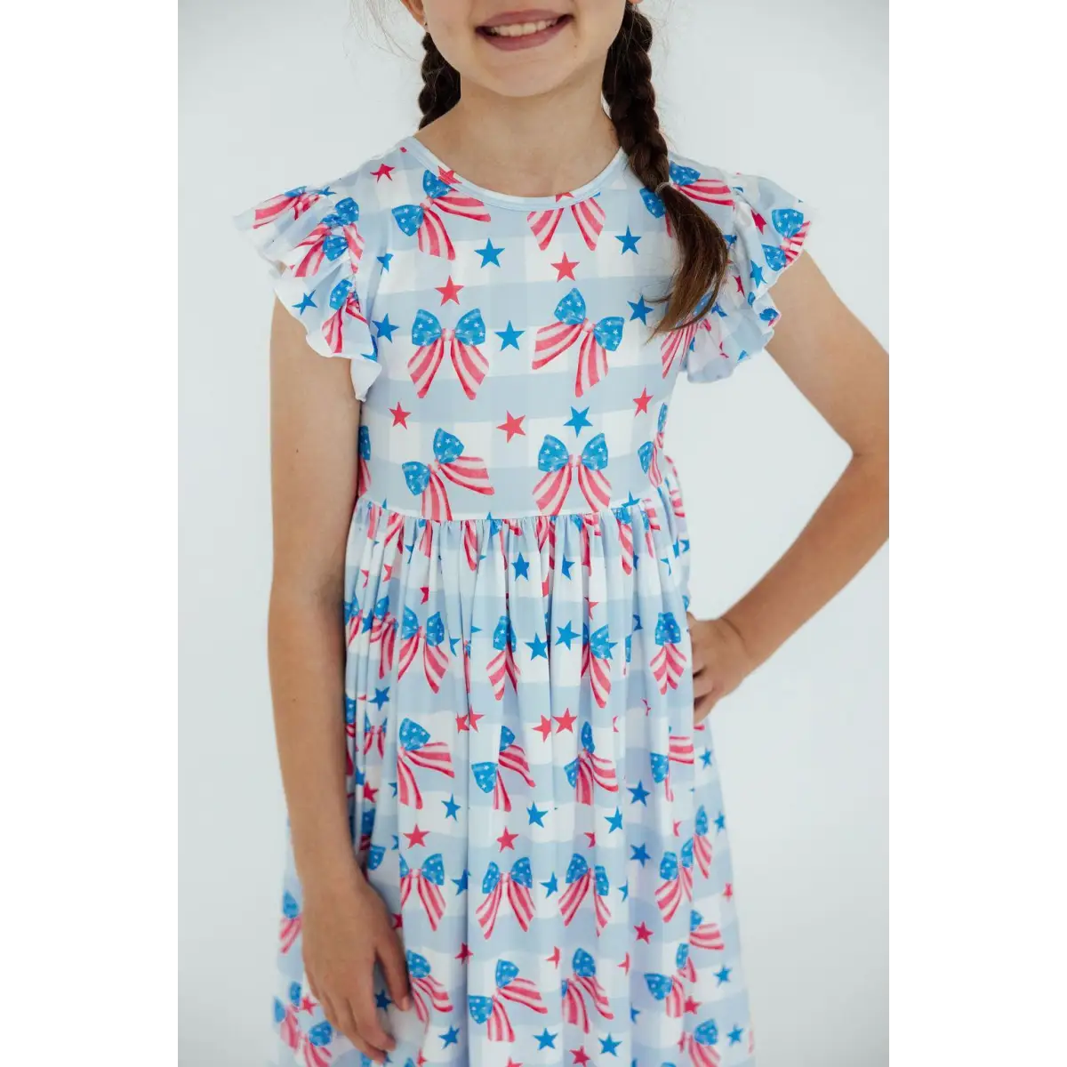 Red White & Bows Flutter Sleeve Twirl Dress - July 4th Patriotic - 6-12M - Mila & Rose ®