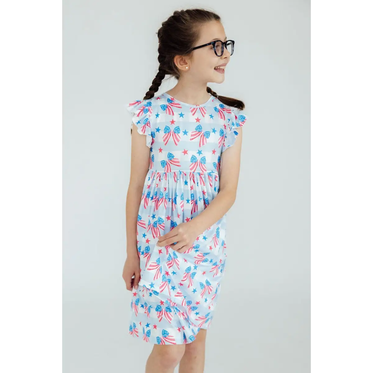 Red White & Bows Flutter Sleeve Twirl Dress - July 4th Patriotic - Mila & Rose ®