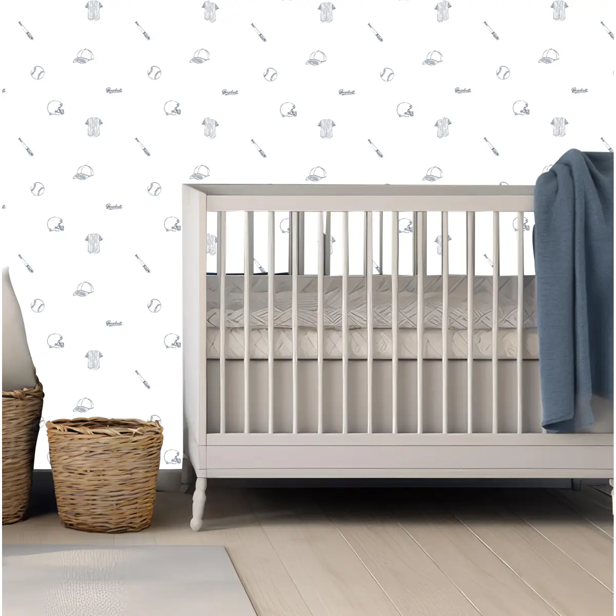Redmond Wallpaper - Baseball Line Drawings - Loomwell Home Goods