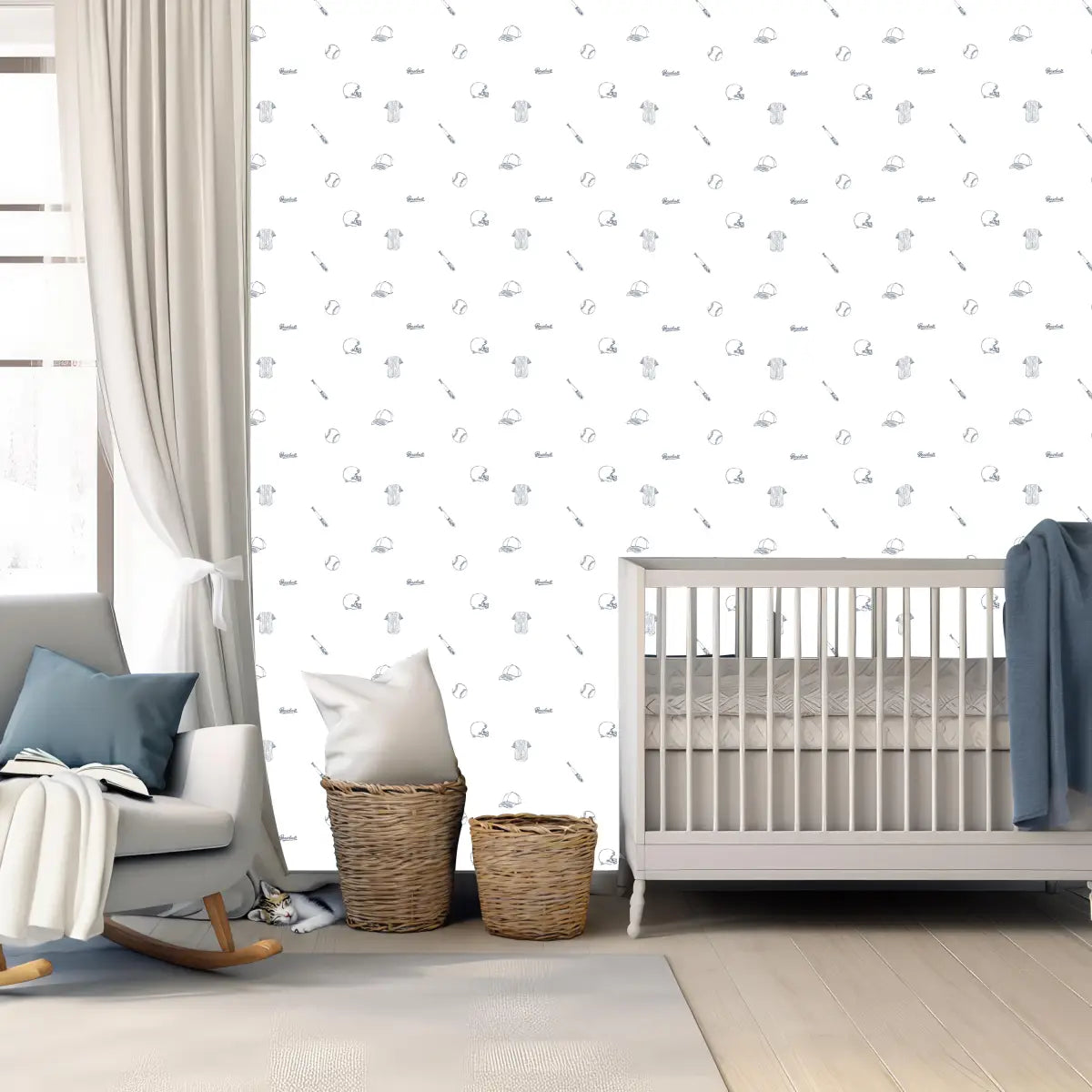 Redmond Wallpaper - Baseball Line Drawings - Loomwell Home Goods