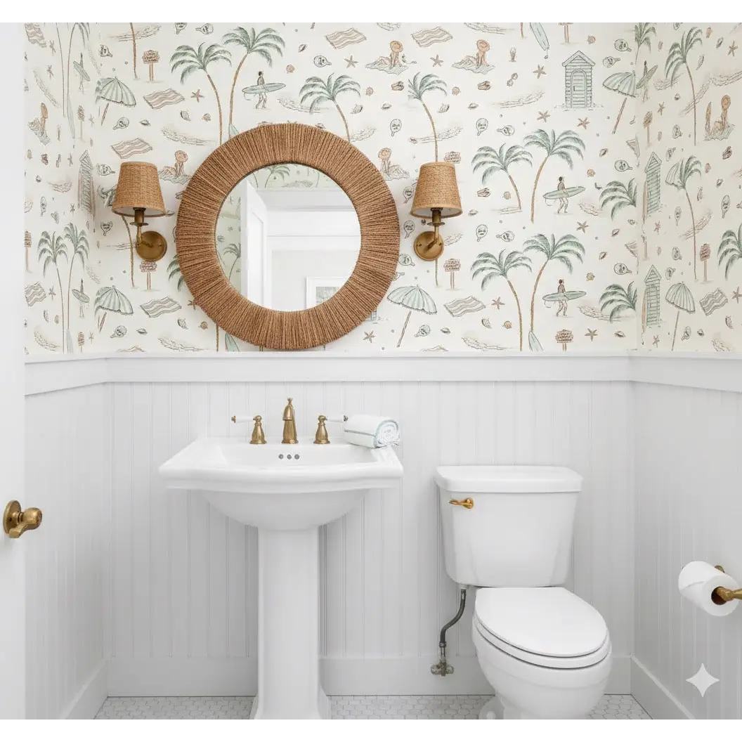 Reef Wallpaper - Beach Island Vacation - Line Drawings by Eva Catherina - Loomwell Home Goods