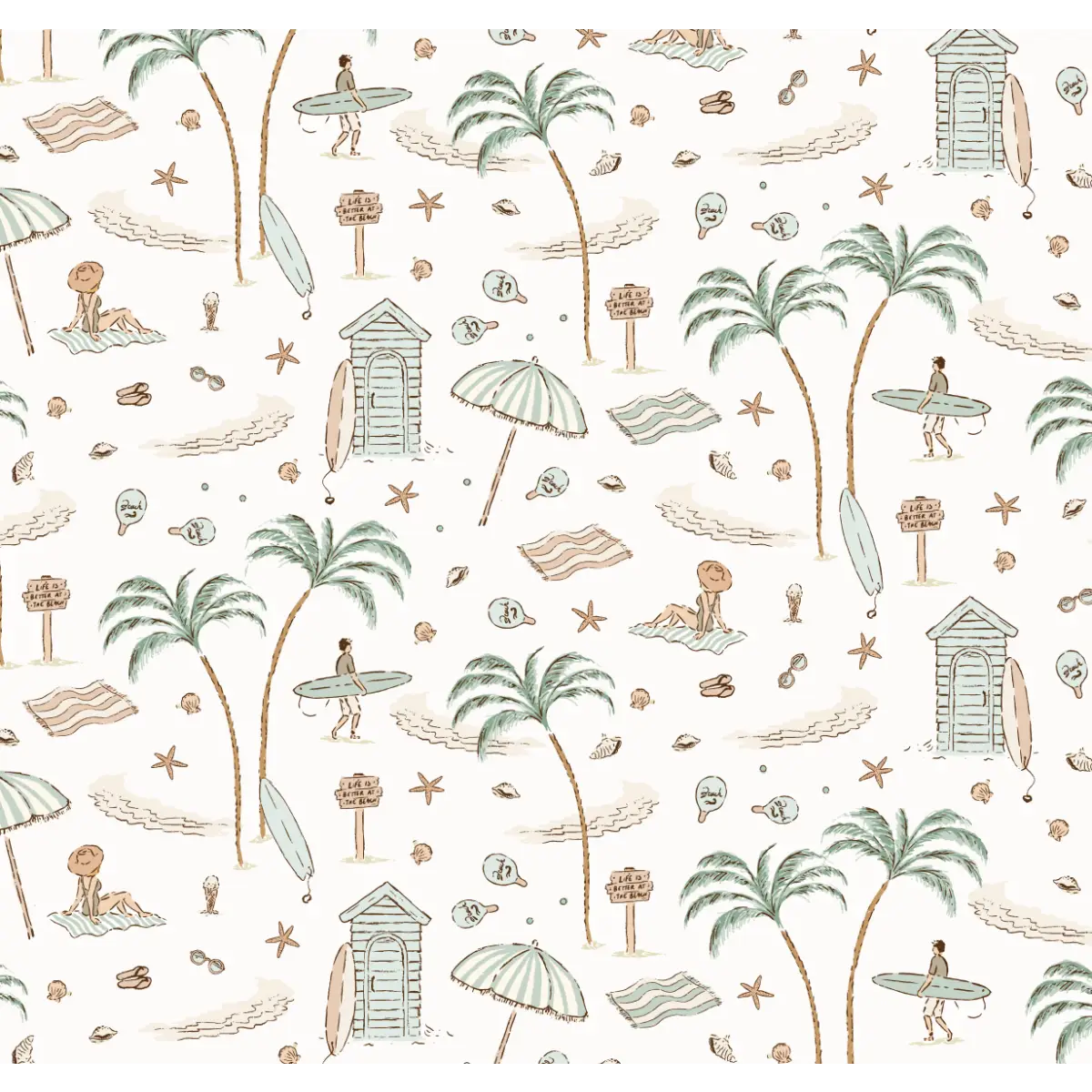 Reef Wallpaper - Beach Island Vacation - Line Drawings by Eva Catherina - Sample 1 foot by 1 foot / Blue - Loomwell